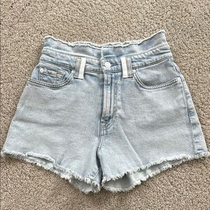 7 for All Mankind Ligjt Wash High Waisted Distressed Jean Shorts 26
